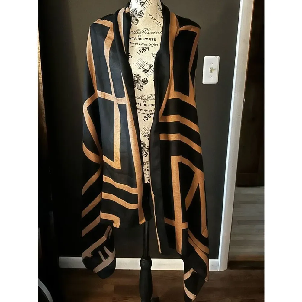 MISSLOOK Black and Bronze Geometric Wrap Scarf